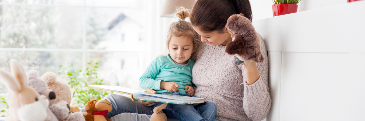 Brand storytelling with a woman reading to a child and telling a story